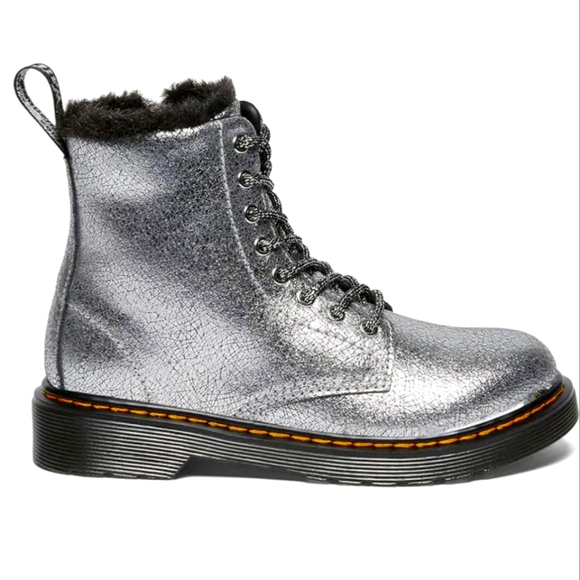 Dr. Martens Other - Dr Martens Kids Shoes Metallic Silver Foiled Leather Boots Little Girls Size 8